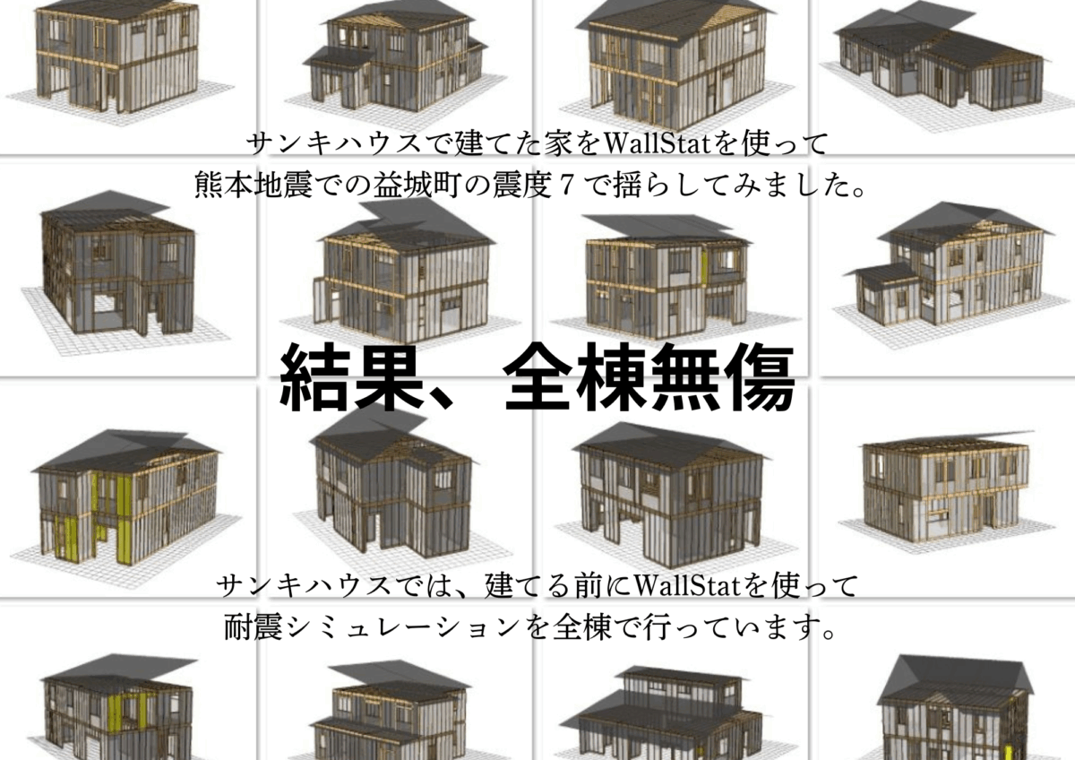 サンキハウスの家づくりノート「地震を起こしてたしかめる理由」のリーフレット裏紙